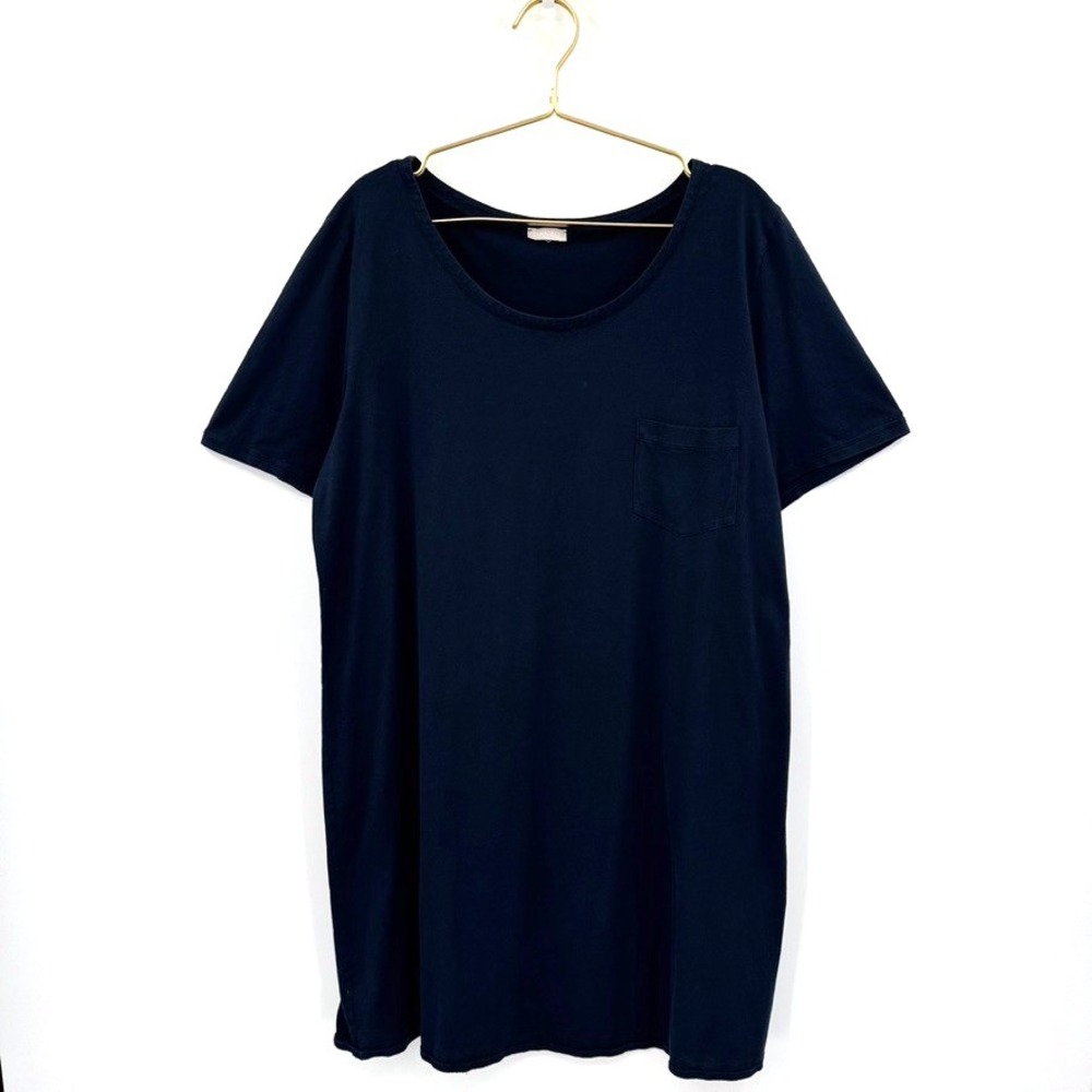 Hanro Navy Blue T Shirt Dress Womens Short Sleeve Pocket Relaxed Fit Minimalist